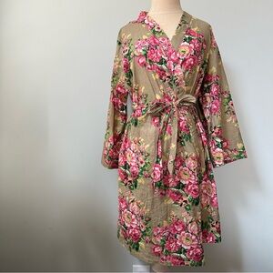 Women’s Green Floral Bathrobe Robe